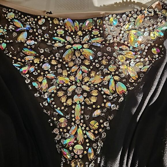 Rianna Couture Women's Formal Beaded Maxi Dress With Front Slit Size 16 Black - Picture 13 of 16